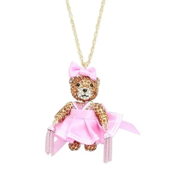 Betsey Johnson Faux Stone Cheerleader Bear Pendant Necklace - Picture 1 of 6